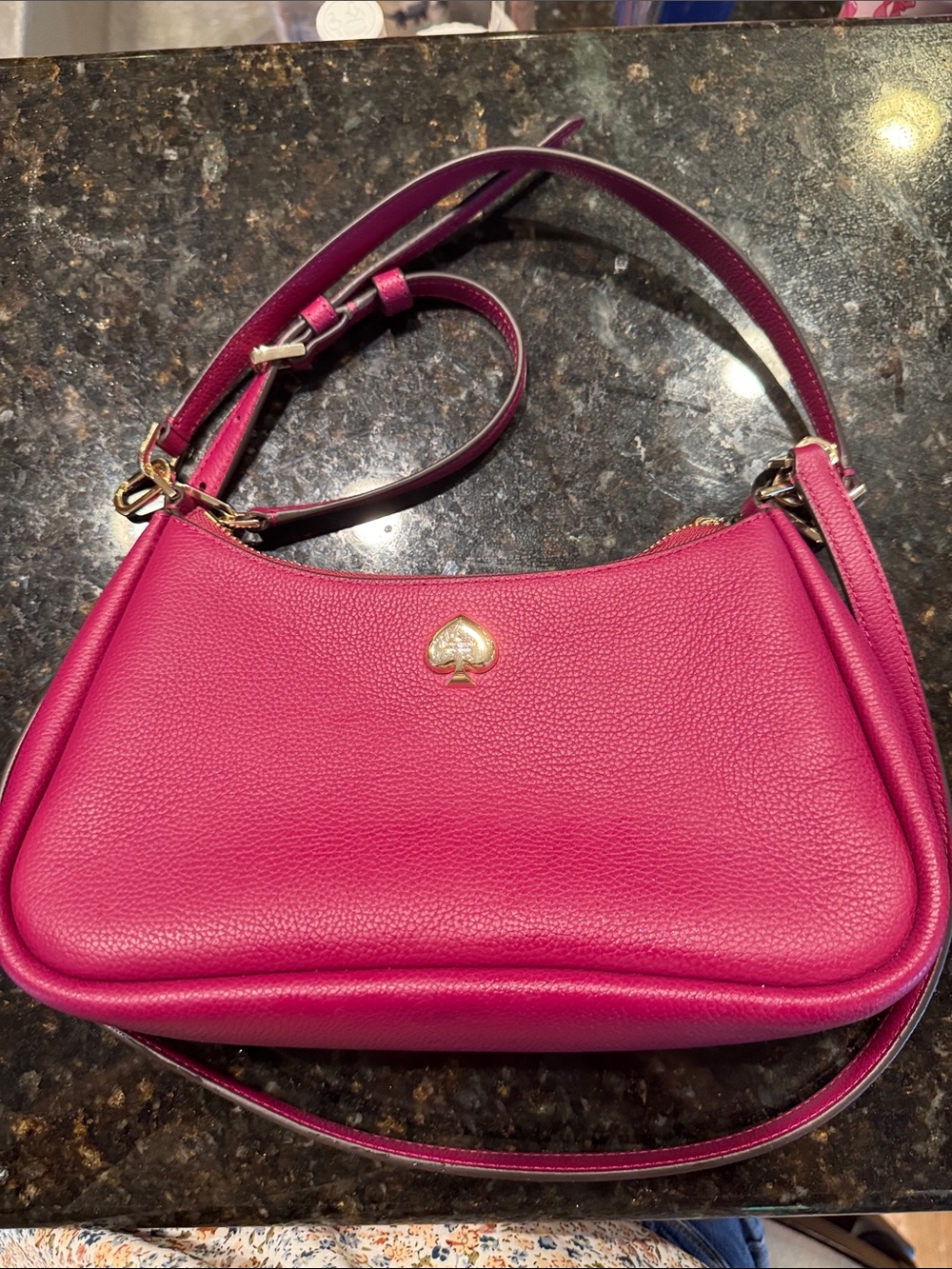 kate spade Hot Pink Pebbled Leather Shoulder Bag with Gold Spade